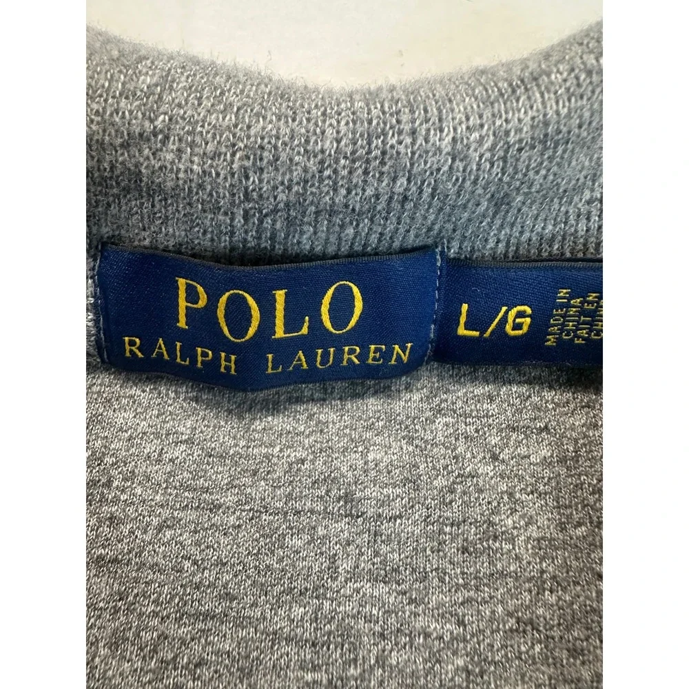 Polo Ralph Lauren Mens Quarter Zip Pullover Sweater Grey Cotton Red Pony L